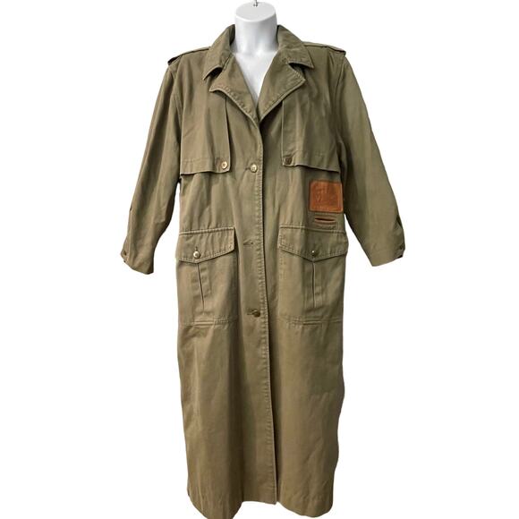 VINTAGE 80s Together! Trench Coat with Leather Under Collar & Trim Sz 10 - Picture 2 of 6